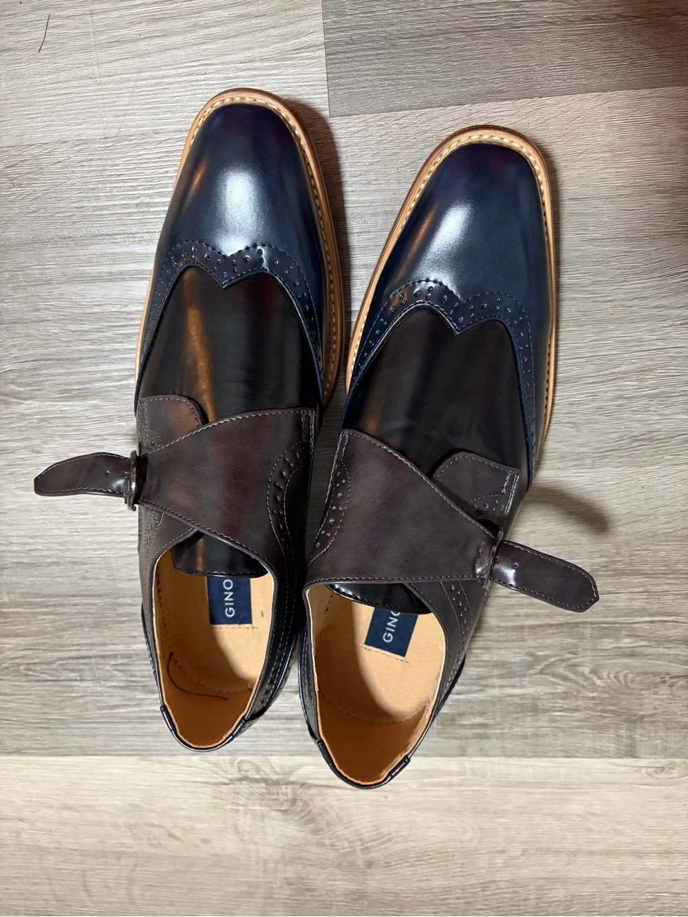Men's Navy and Black Leather Monk Strap Dress Shoes